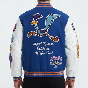 Most Demands High Quality Custom Logo New <b>Men's</b> Blue and <b>White</b> Varsity Jacket Embroidered Patch Letterman Baseball <b>Coat</b> Autumn - Product Image 2