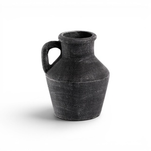Primitive Charcoal Black <b>Ceramic</b> Pitcher <b>Vase</b> One Handle Textured Jar for Home Decoration - Product Image 1