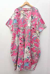 Robe Kaftan Indienne Mi-Longue Florale Légère en Coton Rose Motif Singe, Style Bohème Vintage, pour Plage ou Nuit, Idéale pour l'Été - Product Image 6