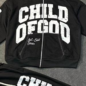 Ensemble de sweat-shirt à capuche pour homme Child Of God, en coton noir, style décontracté, imprimé lettres, vêtements d'automne - Product Image 5