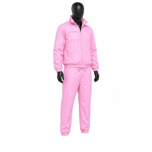 Unisex <b>Pink</b> <b>Tracksuit</b> Set Full Length Zipper Sweatshirt Solid Color Casual Pants With Side Pockets 100% Polyester Spring Wear - Product Image 2