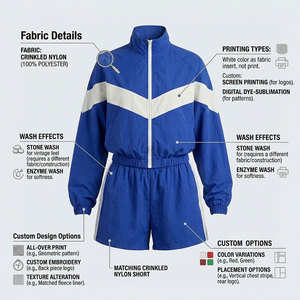 Ensemble de shorts sportifs 2 pièces pour femmes, bleu et blanc, à blocs de couleur, avec col à capuche et manches longues, coupe classique, style urbain, pour l'hiver - Product Image 4