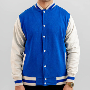 Blouson universitaire bleu beige pour homme, col rabattu, décontracté, pour l'automne, avec logo imprimé par transfert thermique sur le devant, coupe classique - Product Image 4