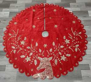 Artistry Luxury Velvet Christmas Tree <b>Skirt</b> 48" Handmade <b>Sequins</b> Embroidered Holiday Base Cover Custom Festive Decor - Product Image 1