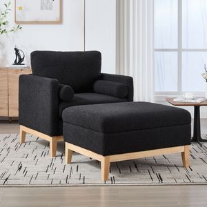 Fauteuil d'appoint carré en L réversible de 35,4 po de large avec repose-pieds, pieds en bois naturel, revêtement performant, ensembles de salon en bois - Product Image 1