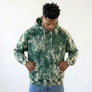 Sweat à capuche oversize pour homme en molleton de coton épais, délavé à l'acide, tie-dye marbré, effet vieilli, style streetwear grunge - Product Image 1