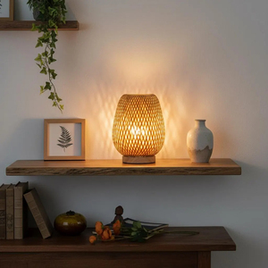 Premium Woven <b>Bamboo</b> <b>Table</b> Lamp Natural Wood Boho <b>Bedside</b> Light Handcrafted Rattan Night Decor Supplier Manufacturer - Product Image 2