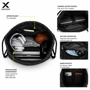 Bolsa Deportiva con Cordón y Logotipo Personalizado, Mochila Deportiva Impermeable Ligera, Bolsa con Cierre y Bolsillo con Cremallera, OEM ODM Poliéster - Product Image 3