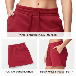 Pantalones Cortos Deportivos de Felpa con Botones, Transpirables, Personalizados al por Mayor, 100% Algodón, de Alta Calidad, Secado Rápido, Ecológicos, de Cintura Alta, para Mujer - Product Image 6