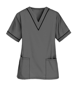 Unisex High Quality Needle Detection Seamless Fusing Scrub Top Short Sleeve Hospital Uniform Front Pocket Design Woven Polyester - Product Image 2