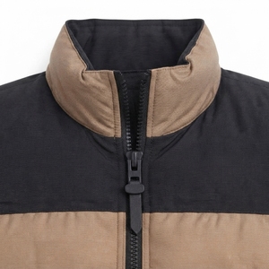 Men's Brown <b>Puffer</b> <b>Vest</b> With Black Collar And Zipper Closure Windproof Casual Winter <b>Jacket</b> Thick Polyester Filling - Product Image 5