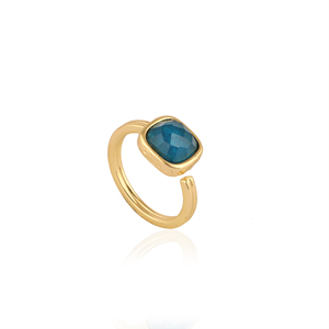 Bague ajustable en laiton plaqué or 18 carats avec apatite bleu néon taille coussin, pierre hautement polie, style statement, pour grossistes - Product Image 3