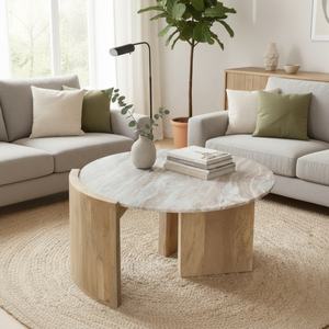 Mesa de Centro Moderna Minimalista de Madera Maciza con Tapa de Mármol - Product Image 2