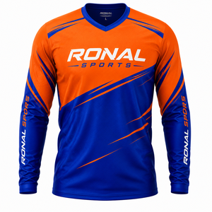 Nueva Camiseta de Motociclismo de Manga Larga para Hombre de Alta Calidad, Color Naranja y Azul, Impresión por Sublimación, Secado Rápido, para Carreras, Talla Adulto - Product Image 1