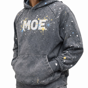 Conjunto de sudaderas con capucha estilo vintage con lavado ácido, sudaderas con capucha de forro polar premium con salpicaduras de pintura, ropa urbana oversize, suministro al por mayor - Product Image 3