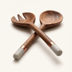 Handcrafted Modern Eco-Friendly Acacia Wood <b>Salad</b> Server Set with Natural Marble Handles 2-Piece <b>Salad</b> <b>Tools</b> for <b>Salads</b> & Pasta - Product Image 2