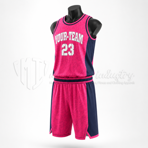 Conjunto de Uniforme de Baloncesto Sublimado Rosa Personalizado, Transpirable, de Secado Rápido, 100% Poliéster, Jersey y Pantalones Cortos Unisex, OEM, ODM, Marca Privada - Product Image 3