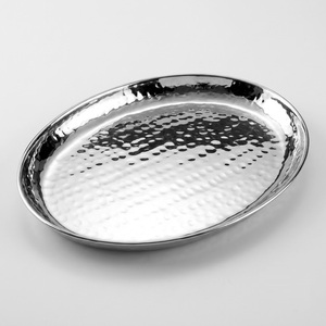 Luxury <b>Mirror</b> Polish Metal Appetizer <b>Tray</b> Eco-Friendly Stainless Steel Oval Platter Hammered Decorative Fruit Dish For Home Use - Product Image 1