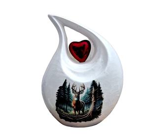 Urna de lágrima de perla blanca con corazón rojo brillante para cenizas humanas Memorial lágrima personalizada para cenizas sostiene hasta 200lbs - Product Image 1