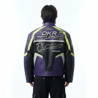 Blouson de moto coupe-vent à col montant, style motard, avec blocs de couleur violet et vert, fermeture éclair, pour la nuit