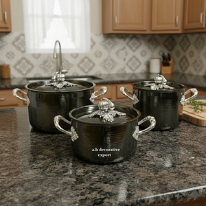 Luxury Bulk Supplies Handcrafted Hammered Casserole <b>Pots</b> <b>Set</b> Europe Design Eco-Friendly Stainless Steel Handle Lids - Product Image 1