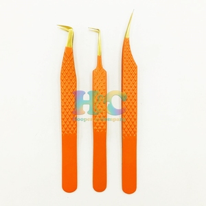 Nuevas Pinzas con Punta Dorada para Extensión de Pestañas, Pinzas de Volumen Inferior para Pestañas de Visón, Pinzas Naranjas Sostenibles de Acero Inoxidable con Logo - Product Image 5