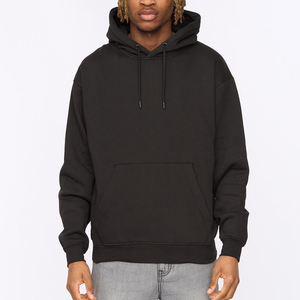 Sweat-shirt à capuche en molleton noir pour homme, coupe classique, couleur unie, décontracté, pour l'automne, 100 % coton, teinture unie, sérigraphie, coupe-vent - Product Image 1