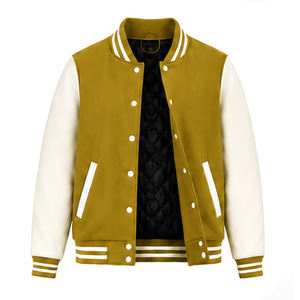<b>Men</b> Varsity <b>Jacket</b> Olive Green <b>White</b> Sleeve Solid Color Casual Turn-down Collar Button Closure Autumn Wear Hot selling Wholesale - Product Image 6