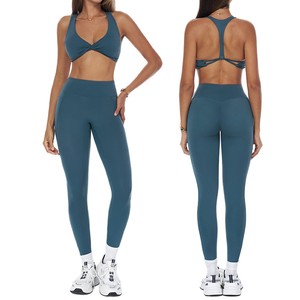 PASUXI Soutien-gorge de sport respirant à maintien intégral pour la gym, avec col halter et décolleté en V, et Leggings de course taille haute élastiques effet push-up - Product Image 2