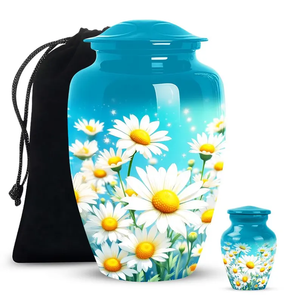 Blue Flower Print Aluminum Cremation Urn <b>Keepsake</b> Casket for Adult <b>Ashes</b> European American Style Custom Commemoration - Product Image 2