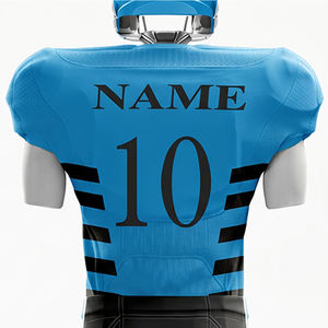 Conjunto de Uniforme de Fútbol Americano Personalizado, Jersey Azul y Negro a Rayas, Manga Corta, Absorbente de Humedad, Ajustado para Adultos, Impresión Sublimada - Product Image 4
