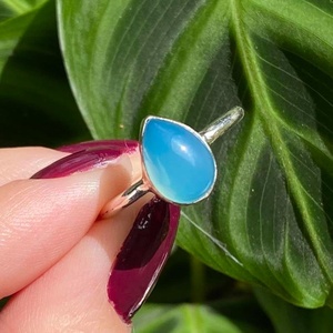 Handmade Ocean Blue Chalcedony <b>Ring</b> 925 Sterling Silver Teardrop AUS Size Gemstone Jewelry Women Gift Wholesale - Product Image 1