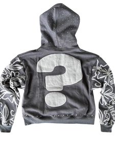 Sweats à capuche entièrement personnalisés style streetwear, imprimés et ornés de strass, sweats à capuche zippés personnalisés OEM, sweats à capuche streetwear effet usé - Product Image 2