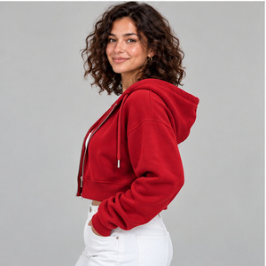 Custom Red <b>Cropped</b> <b>Hoodie</b> <b>Women</b> Bright Zip Up Sweatshirt Short Waist Activewear Fleece Hooded Jacket Streetwear <b>Hoodie</b> - Product Image 4