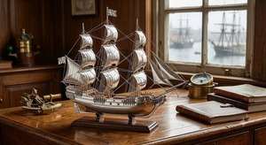 Figura decorativa de barco de vela de metal de lujo, escultura de barco de metal para exhibir en la sala de estar al mejor precio - Product Image 2