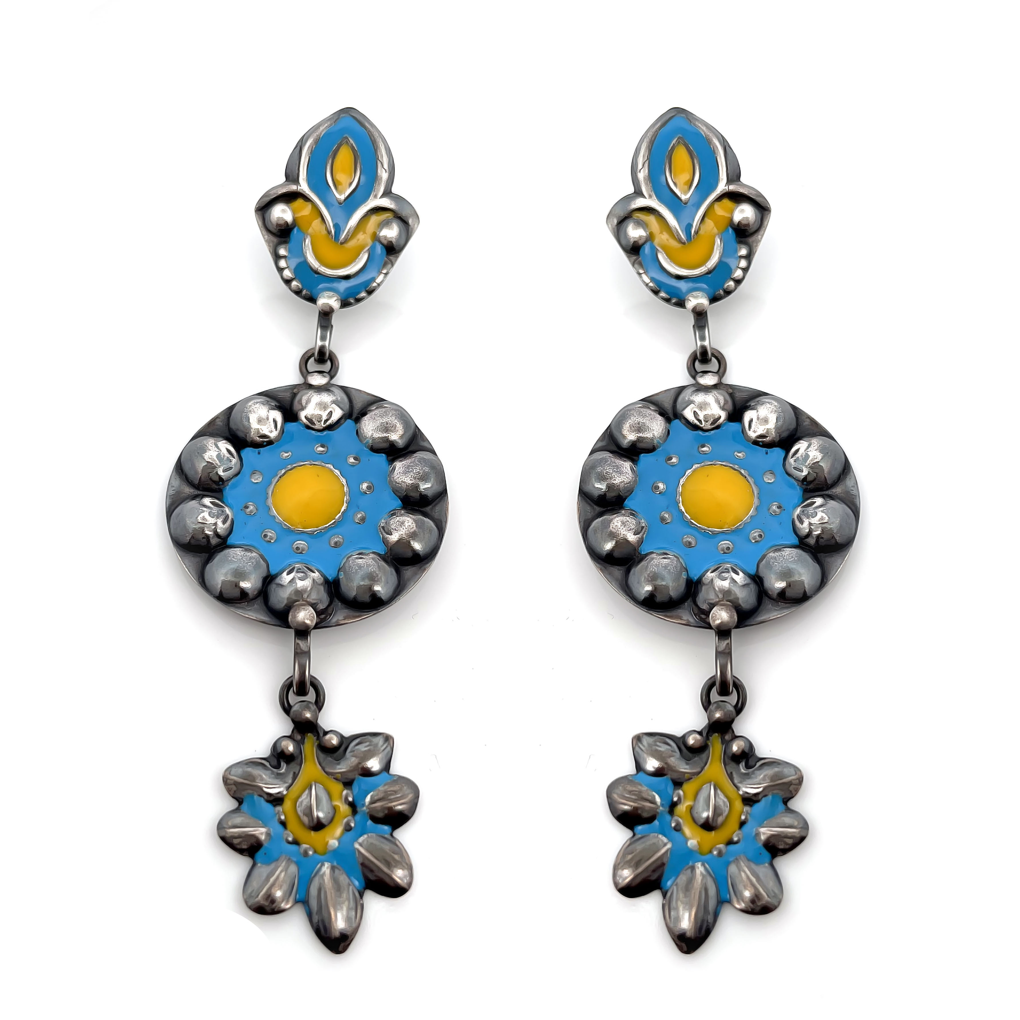 Silver Blue & Yellow Enamel Dangle
