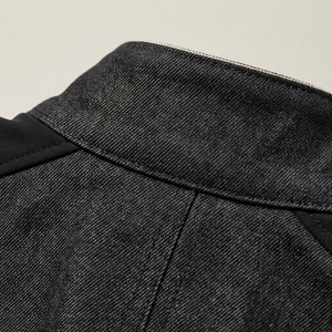 Textured Black Charcoal Men Stand Collar Full Zip Denim Jacket Contrast Panels Custom Logo Private Label OEM Streetwear Clothing - Product Image 5
