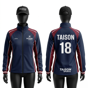 เสื้อแจ็คเก็ตฝึกซ้อมรักบี้แบบอินเตอร์ล็อค โพลีเอสเตอร์ 250 GSM พรีเมียม สีกรมท่า-แดงเลือดหมู ดีไซน์แผงสี ระบายอากาศได้ดี พร้อมโลโก้แบบรีดร้อนตามสั่ง - Product Image 6