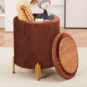 Poggiapiedi Rotondo Moderno di Qualità Alberghiera con Gambe in Metallo e Rivestimento in Velluto, Capacità di Carico 300 libbre - Product Image 1