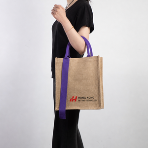 Sac fourre-tout en jute écologique au design original avec ruban, logo personnalisé, sacs de courses réutilisables en toile de jute pour la vente en gros - Product Image 3