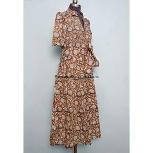 Robe en coton indien à imprimé floral, robe boutonnée, robe de chambre pour femme, robe décontractée, robe imprimée pour femme, manches courtes, longueur longue - Product Image 5