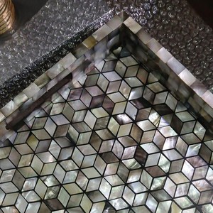 Plateau rectangulaire en mosaïque de coquillages fait main, décoration moderne pour la maison, artisanat artisanal, plateau de service en coquillages naturels incrustés - Product Image 3