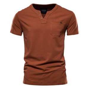 Camiseta de Manga Corta con Cuello en V para Hombre, Corte Ajustado, Color Verde, con Bolsillo, Diseño Liso de Punto Informal - Product Image 5