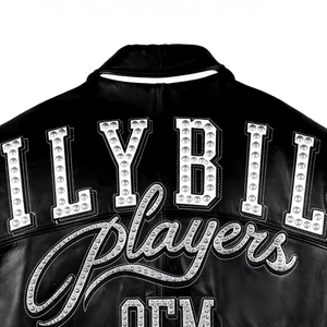 High Street Lambskin Leather Made <b>Jacket</b> Custom <b>Rhinestone</b> Applique Embroidery Trendy Men Streetwear Front Fashion Outwear - Product Image 5