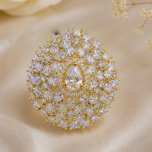Jewelemarket Gold Plated <b>Crystal</b> Cluster Cocktail <b>Ring</b> Teardrop Rhinestone Statement Jewelry Elegant Sparkling Women's Fashion - Product Image 1