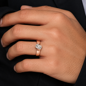 14K Rose Gold Emerald Cut Diamond Solitaire <b>Ring</b> for <b>Men</b> Modern Minimalist Geometric Band Polished Finish Wedding Party Daily - Product Image 5