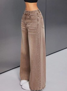 Jean droit classique respirant à imprimé pois vieilli, style streetwear, coupe droite légère, pour un look vintage, avec ourlet régulier, vente en gros - Product Image 2