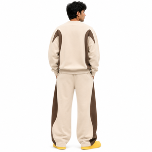 Ensemble de survêtement 2 pièces en molleton de coton, sweat-shirt à col rond et pantalon ample, style décontracté urbain, marque privée, vente en gros - Product Image 2