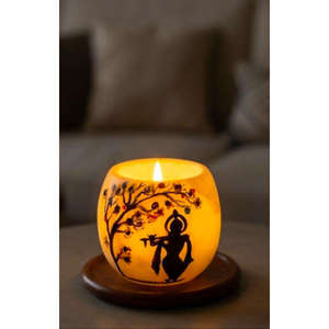 Portavelas Decorativo de Mármol, Redondo, de 4 Pulgadas, Hecho a Mano, con Trabajos de Tallado, para Decoración de Bodas y Festivales - Product Image 1