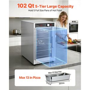 Gabinete Calentador de Alimentos Eléctrico Comercial de 5 Niveles con Puerta de Vidrio, Estantes Ajustables, Acero Inoxidable, Control Automático de Temperatura - Product Image 2